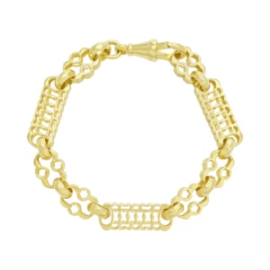 9ct Yellow Gold Stars And Bars Bracelet 7.5″ 9.5mm