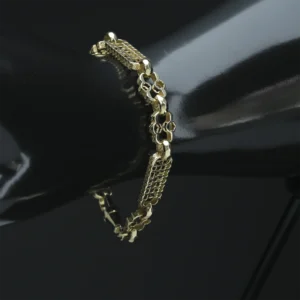 9ct Yellow Gold Stars And Bars Bracelet 7.5″ 9.5mm