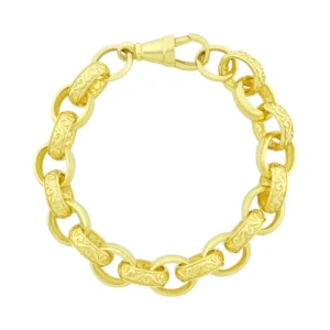 9ct Yellow Gold Patterned Belcher Bracelet 7.5″ 10.5mm