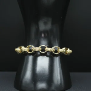 9ct Yellow Gold Patterned Belcher Bracelet 7.5″ 10.5mm