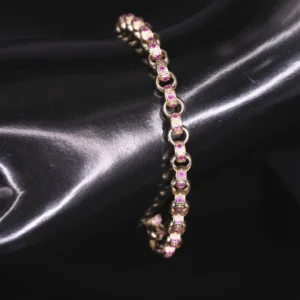 9ct Yellow Gold Children’s Pink Gemstone Belcher Bracelet 6″ 6mm