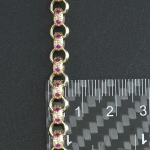 9ct Yellow Gold Children’s Pink Gemstone Belcher Bracelet 6″ 6mm