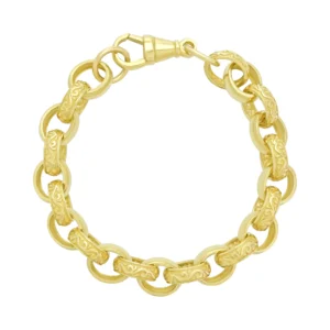 9ct Yellow Gold Patterned Belcher Bracelet 8″ 10.5mm