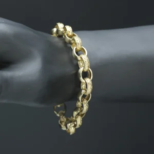 9ct Yellow Gold Patterned Belcher Bracelet 8″ 10.5mm