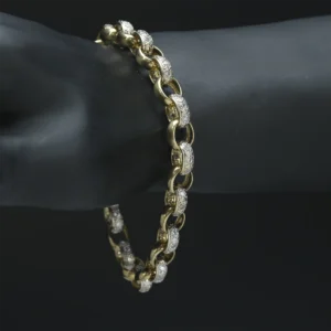 9ct Yellow Gold Gemstone Belcher Bracelet 9″ 9mm