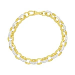 9ct Yellow Gold Gemstone Belcher Bracelet 9″ 9mm