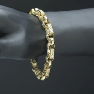 9ct Yellow Gold Gypsy Link Bracelet 9″ 9.5mm
