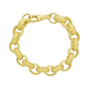 9ct Yellow Gold Patterned Belcher Bracelet 7.5″ 10.5mm