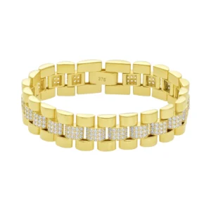 9ct Yellow Gold Gemstone Watch Strap Bracelet 6″ 11.5mm