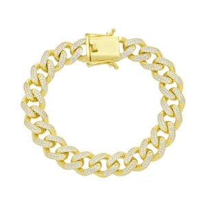 9ct Yellow Gold Gemstone Cuban Bracelet 7″ 11mm