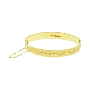 9ct Yellow Gold Textured Leaf Bangle