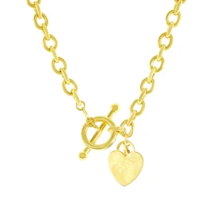 9ct Yellow Gold Belcher Chain With T-Bar & Heart Pendant 16.5″ 6mm