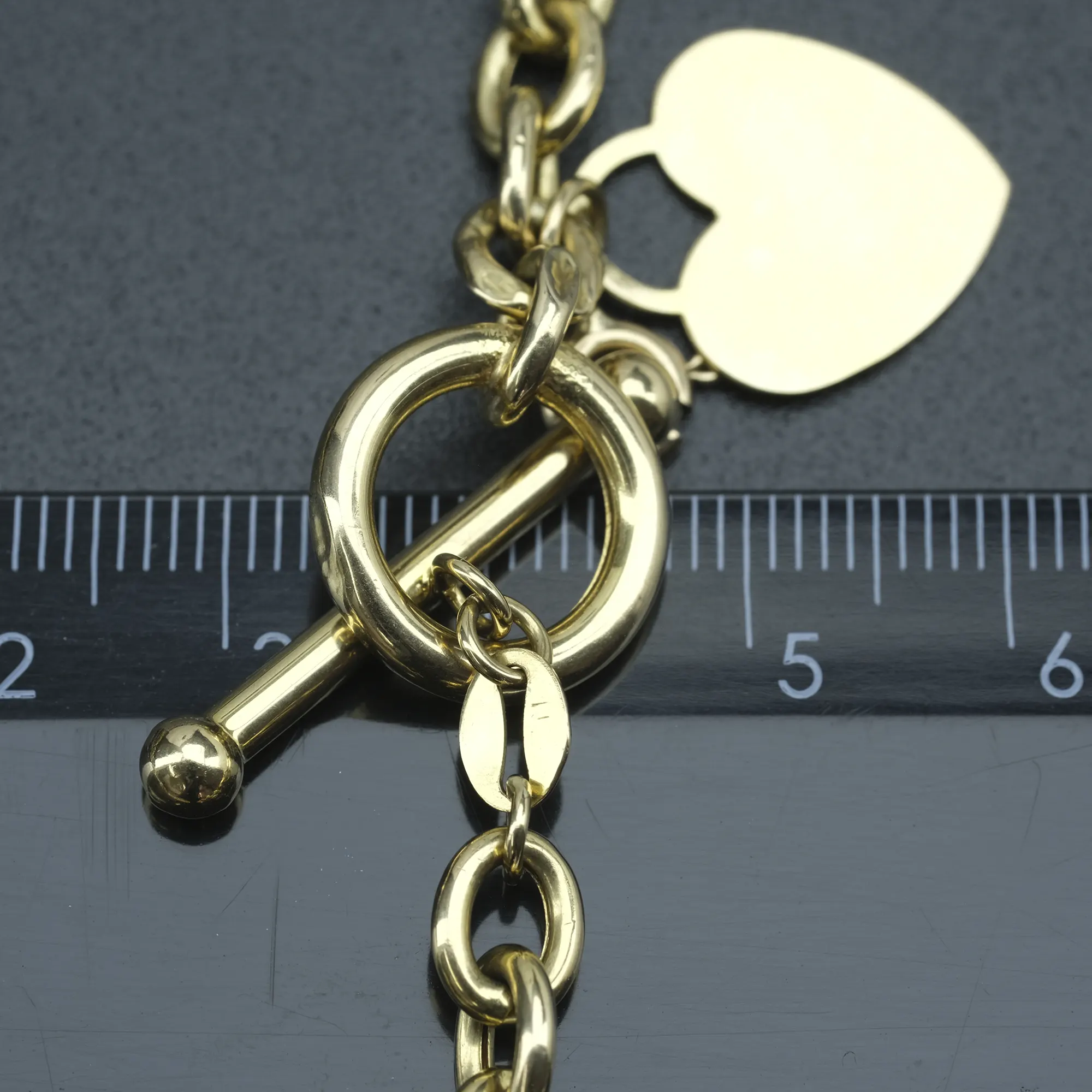 9ct Yellow Gold Belcher Chain With T-Bar & Heart Pendant 16.5" 6mm - Image 3
