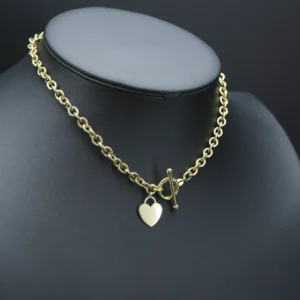 9ct Yellow Gold Belcher Chain With T-Bar & Heart Pendant 17″ 6mm