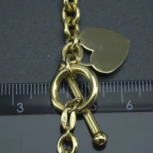 9ct Yellow Gold Belcher Chain With T-Bar & Heart Pendant 17″ 6mm