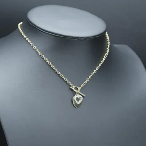 9ct Yellow Gold Belcher Chain With T-Bar & Yellow & White Gold Gemstone Heart Pendant 17″ 3.5mm