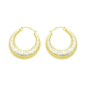 9ct Yellow Gold Leaf Hoop Earrings