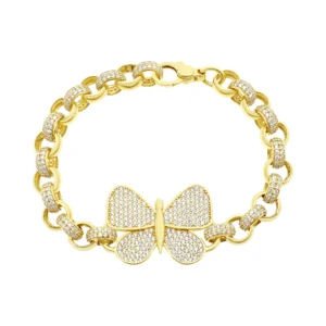 9ct Yellow Gold Gemstone Butterfly Belcher Bracelet 6.5″ 7.5mm