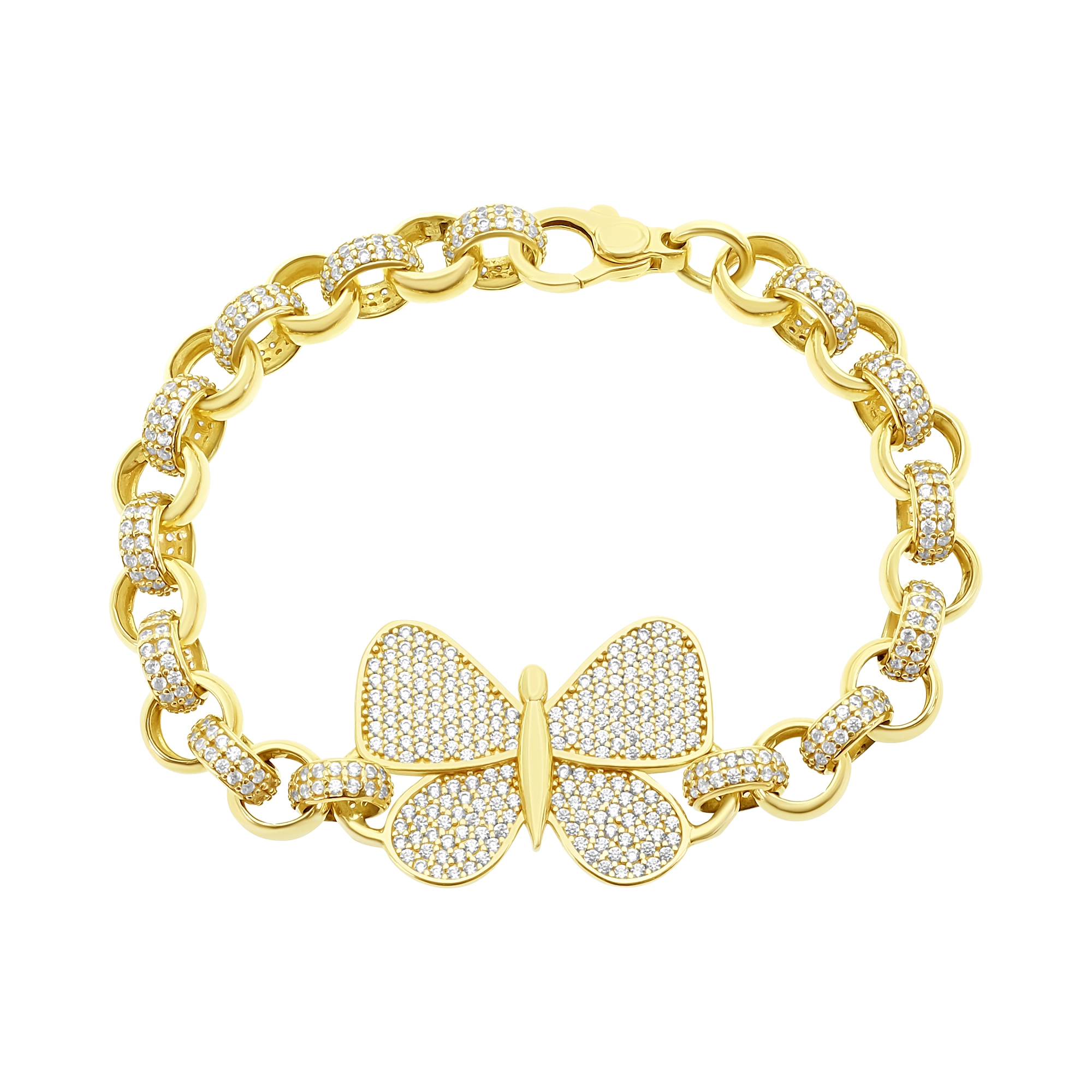 9ct Yellow Gold Gemstone Butterfly Belcher Bracelet 6.5" 7.5mm