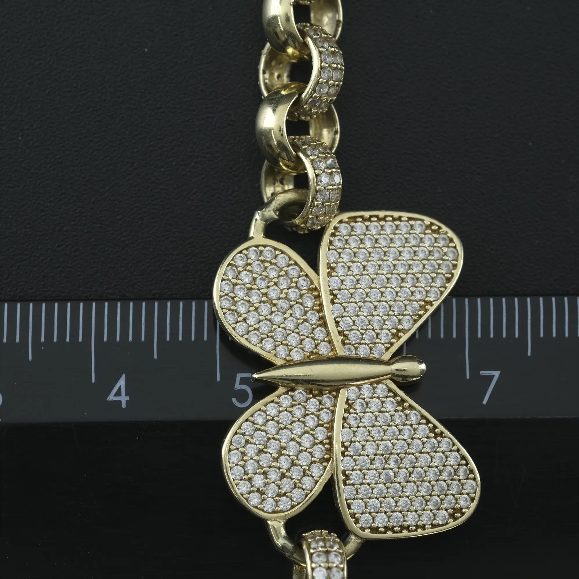 9ct Yellow Gold Gemstone Butterfly Belcher Bracelet 6.5" 7.5mm - Image 3