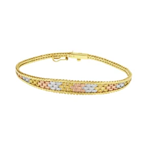9ct Tri-Colour Basket Weave Bracelet 8″ 8.5mm