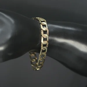 9ct Yellow Gold Patterned Curb Bracelet 9.5″ 10mm