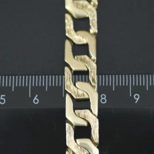 9ct Yellow Gold Patterned Curb Bracelet 9.5″ 10mm