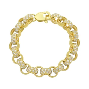 9ct Yellow Gold Gemstone Belcher Bracelet 9.5″ 14mm