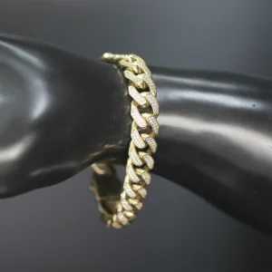 9ct Yellow Gold Gemstone Cuban Bracelet 9″ 12mm