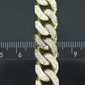 9ct Yellow Gold Gemstone Cuban Bracelet 9″ 12mm