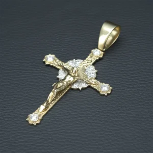 9ct Yellow Gold Gemstone Cross Pendant