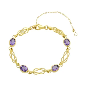 9ct Yellow Gold Amethyst Fancy Link 1695 Bracelet 7″ 7.5mm