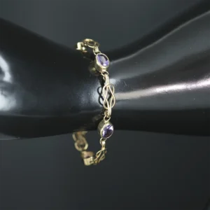 9ct Yellow Gold Amethyst Fancy Link 1695 Bracelet 7″ 7.5mm