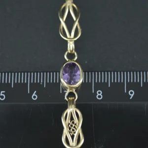 9ct Yellow Gold Amethyst Fancy Link 1695 Bracelet 7″ 7.5mm
