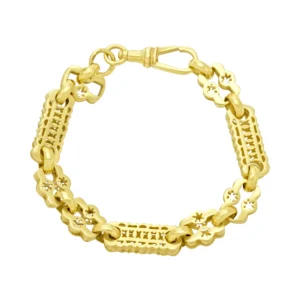 9ct Yellow Gold Stars And Bars Bracelet 8″ 10mm