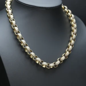 9ct Yellow Gold Gemstone Belcher Chain 23″ 14mm