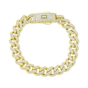 14ct Yellow Gold Gemstone Cuban Bracelet 7.5″ 9.5mm