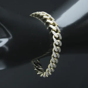 14ct Yellow Gold Gemstone Cuban Bracelet 7.5″ 9.5mm