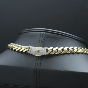 14ct Yellow Gold Gemstone Cuban Chain 16″ 11mm