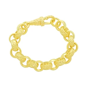 9ct Yellow Gold Patterned Belcher Bracelet 9″ 15mm