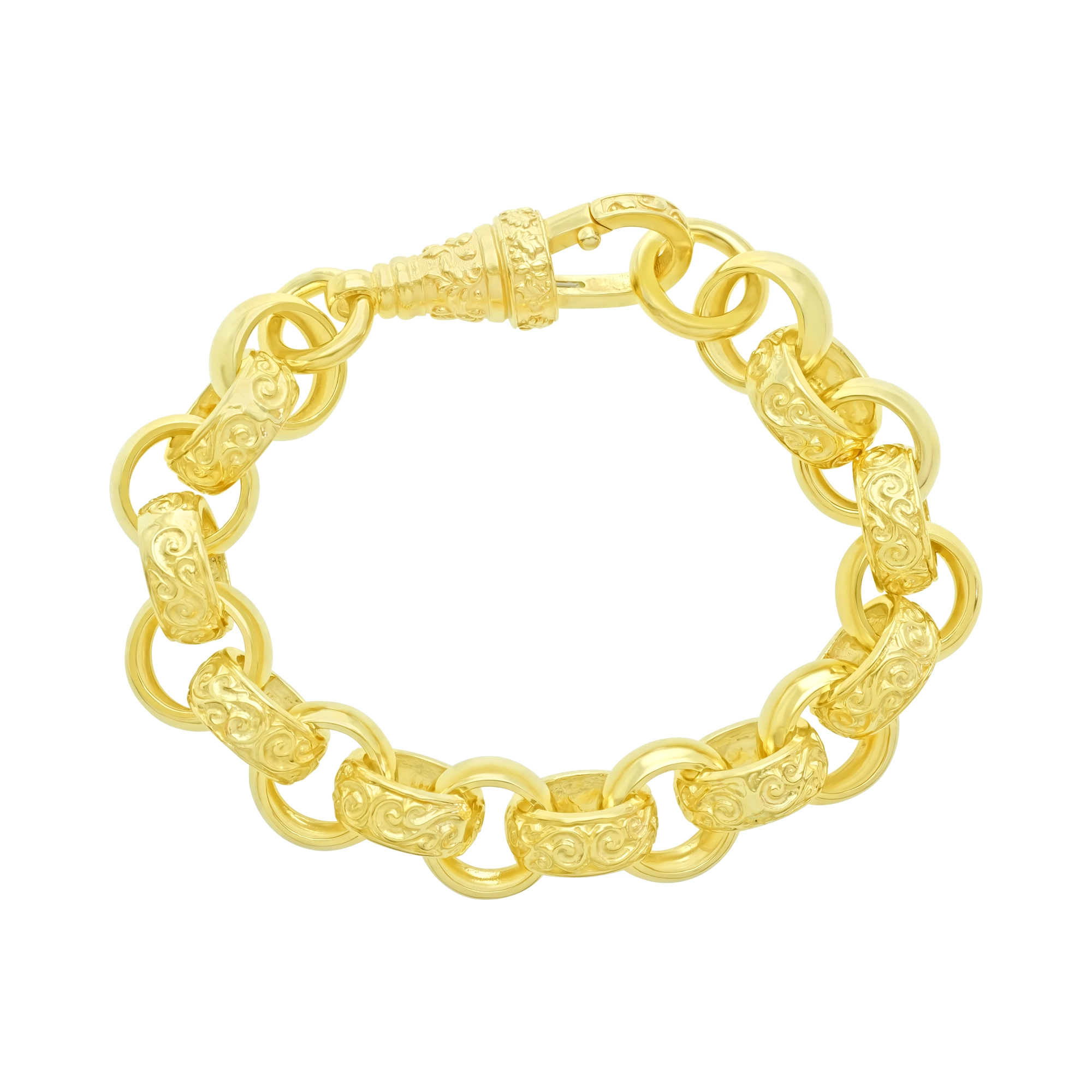9ct Yellow Gold Patterned Belcher Bracelet 9″ 15mm