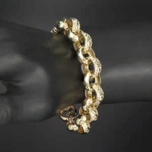 9ct Yellow Gold Patterned Belcher Bracelet 9″ 15mm
