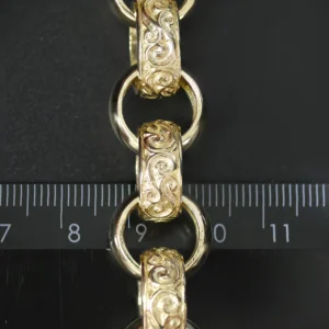 9ct Yellow Gold Patterned Belcher Bracelet 9″ 15mm