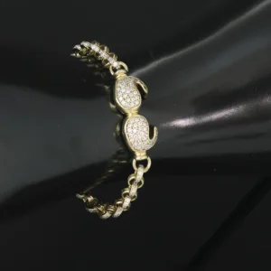 9ct Yellow Gold Gemstone Boxing Gloves Belcher Bracelet 7″ 12mm
