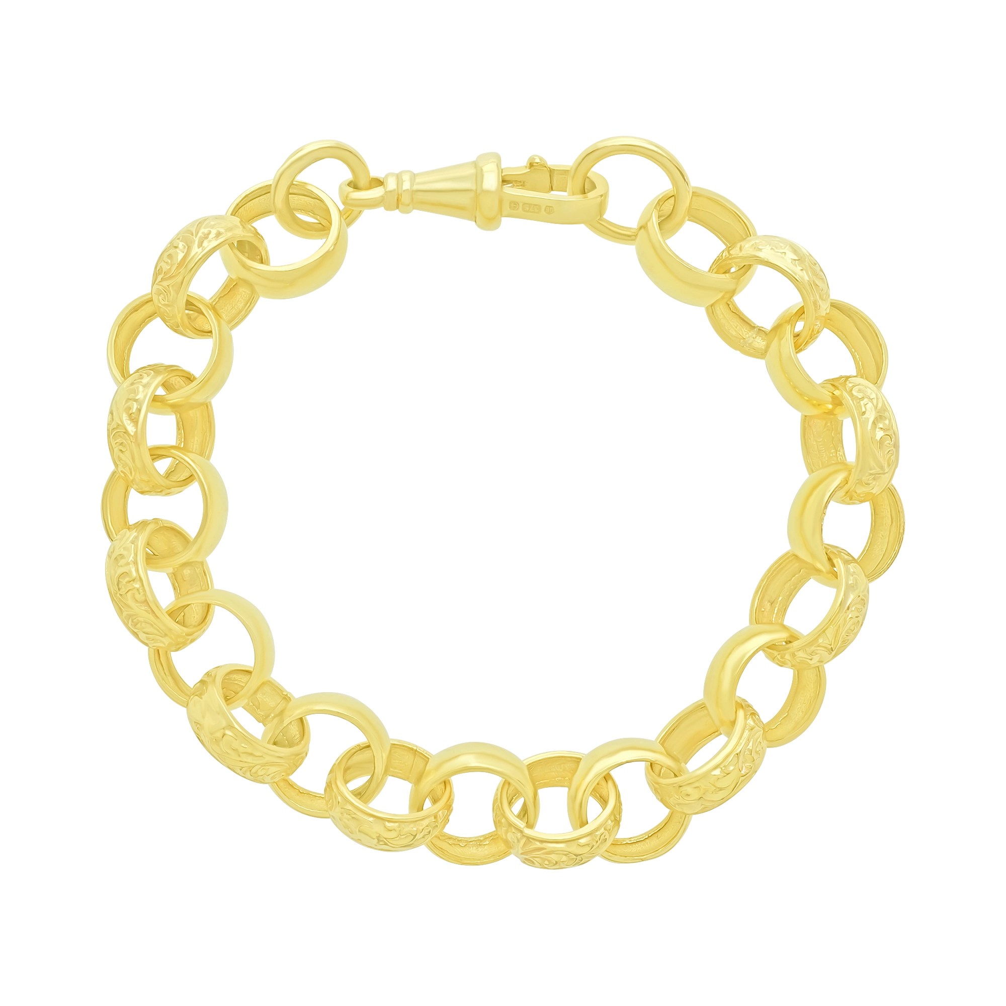 9ct Yellow Gold Patterned Belcher Bracelet 8.5″ 12mm