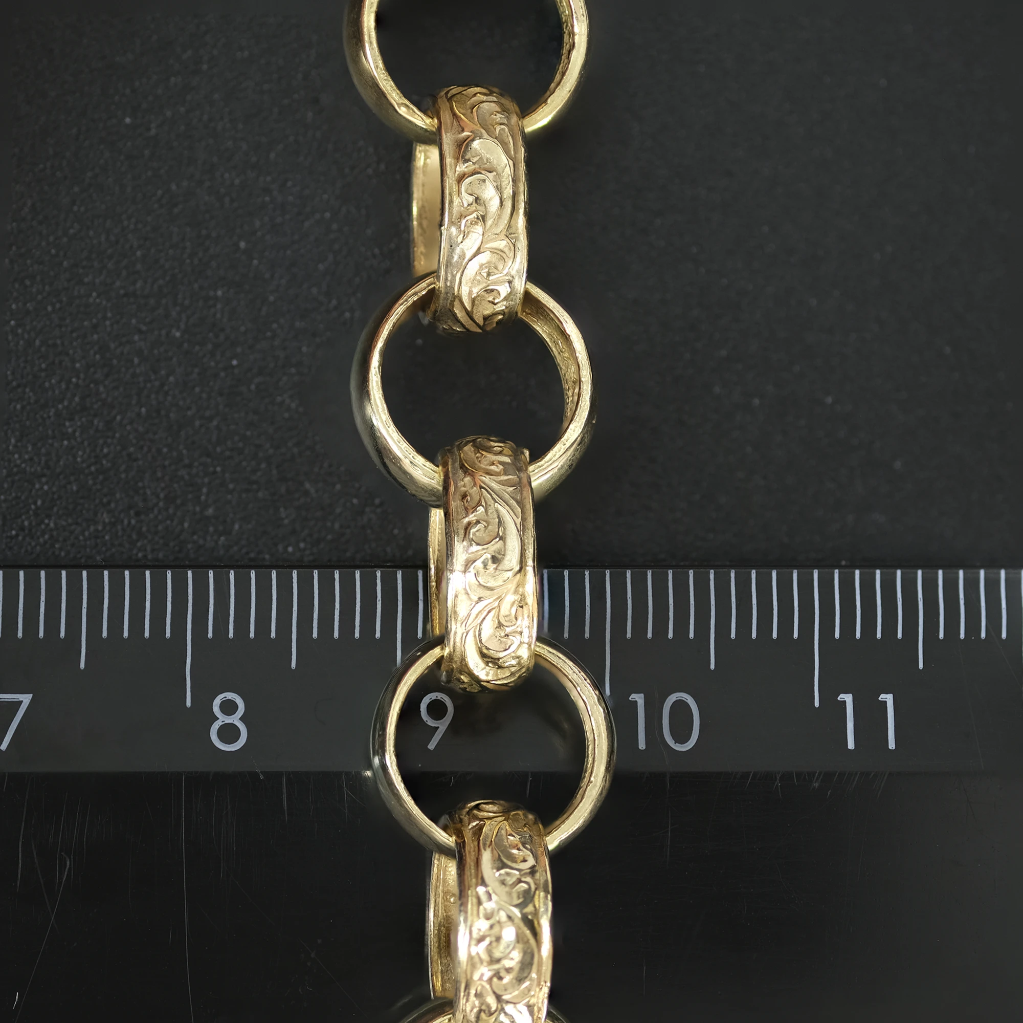 9ct Yellow Gold Patterned Belcher Bracelet 8.5″ 12mm - Image 2