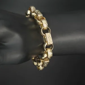 9ct Yellow Gold Gypsy Link Bracelet 8.5″ 13.5mm