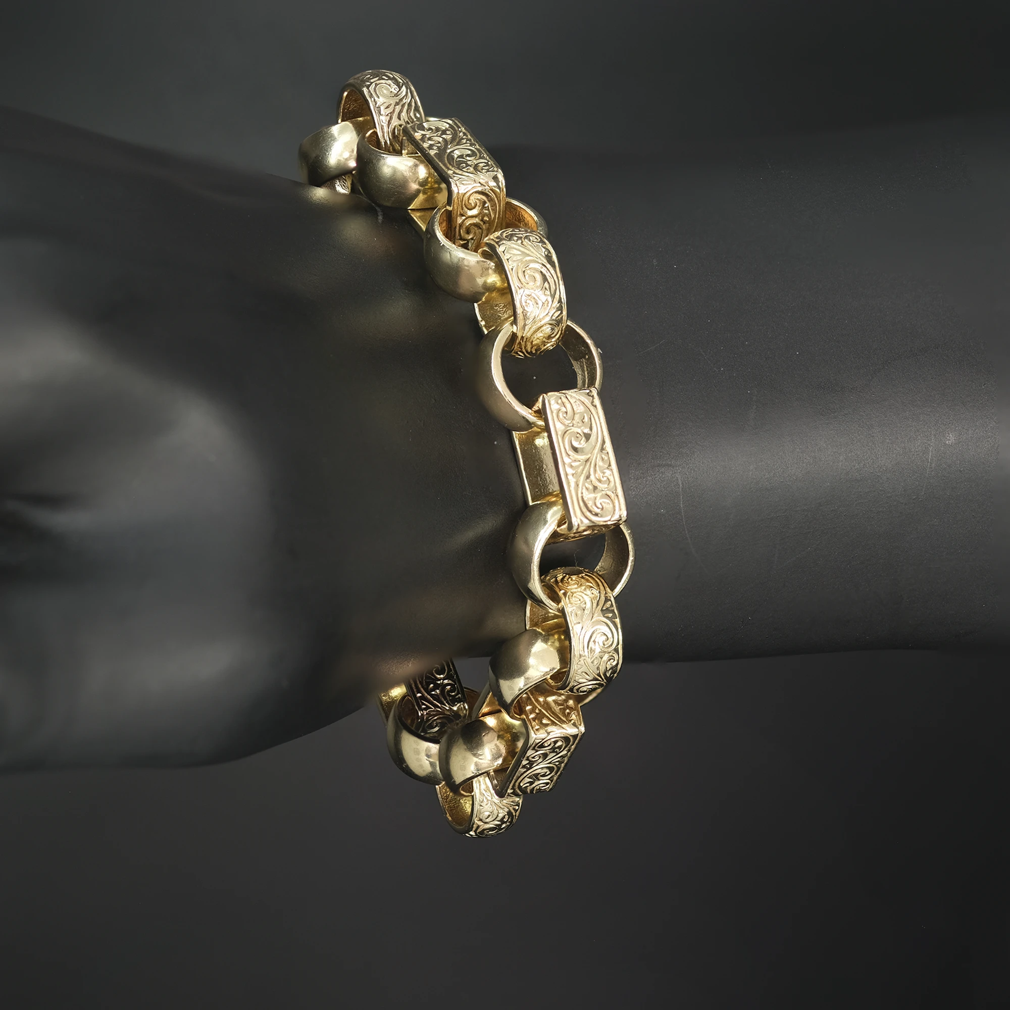 9ct Yellow Gold Gypsy Link Bracelet 8.5" 13.5mm - Image 3