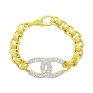 9ct Yellow Gold Gemstone CC Belcher Bracelet 5″ 14mm
