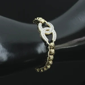 9ct Yellow Gold Gemstone CC Belcher Bracelet 5″ 14mm